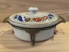 Vtg Royal Rochester Fraunfelter Luster Baking Casserole Dish with Silver  Stand