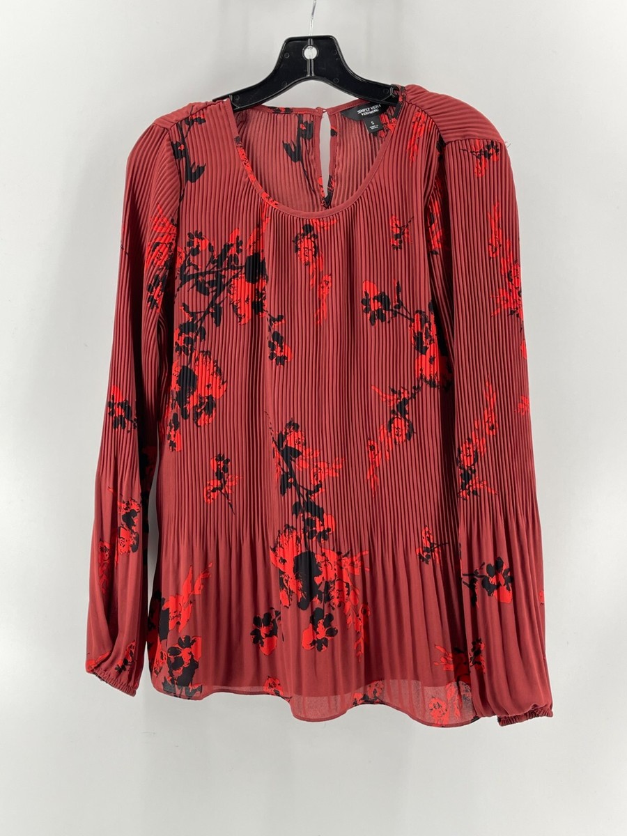 Simply Vera Wang Women's Rust Floral Pleated Tunic Blouse Top Size Small
