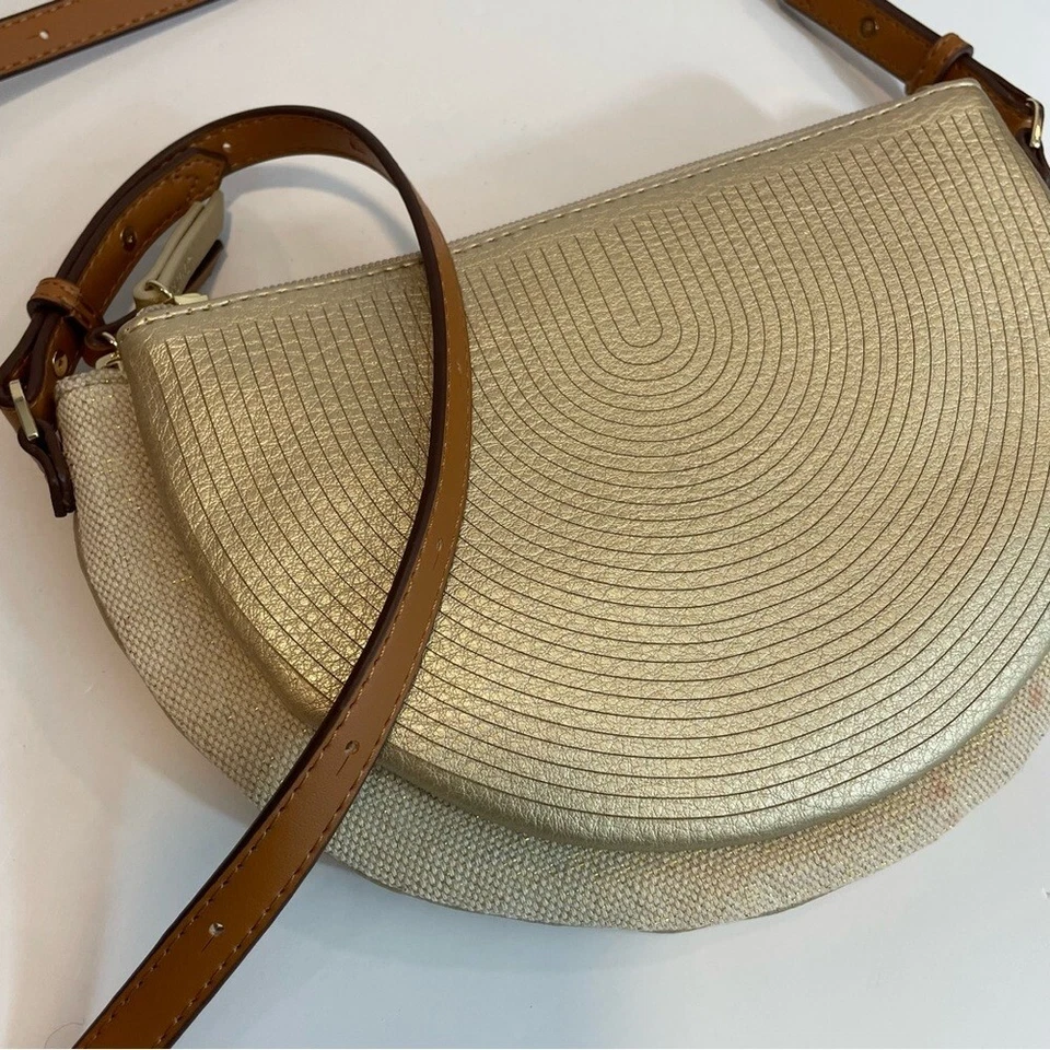 Stella & Dot Convertible Purse Belt Bag Gold Silver Round Clutch Pouch Crossbody - Изображение 2 из 4