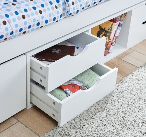 Cabin Wooden Day Bed in White Kids Bed Childrens Bunk with Drawers 3FT Single - Picture 4 of 6