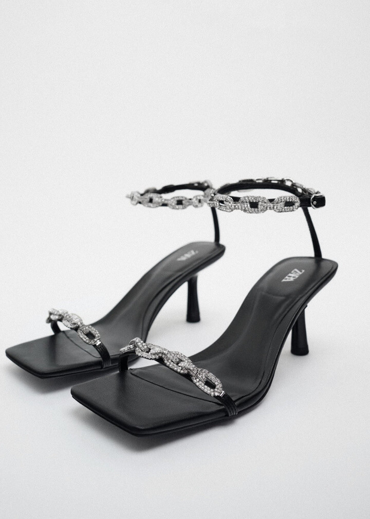 womens sandals heeled sandals with rhinestone straps zara