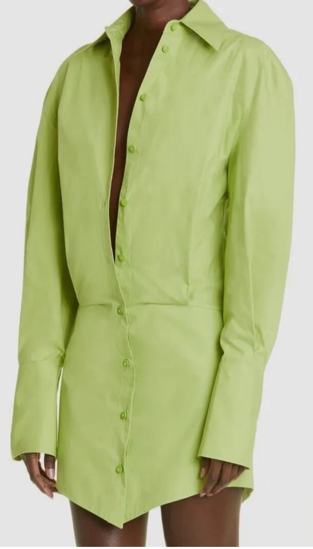 $750 The Attico Women's Green Silvya Poplin Mini Shirtdress Size 44