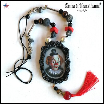 jewelry woman fashion necklace pendant ceramic stones clown pop punk steampunk