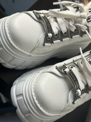Miu Miu Women Platform Low Top Sneakers White Size 37