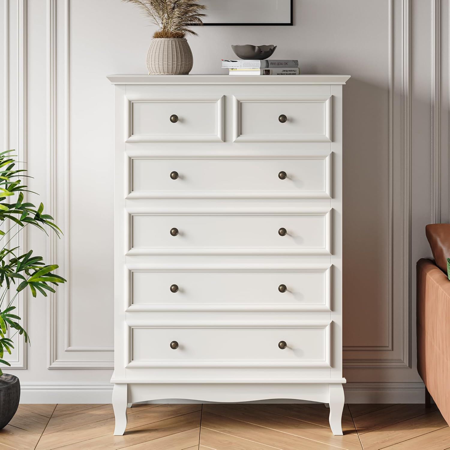 White 6-Drawer Tall Dresser with Ball Bearing Slides for Ample Storage