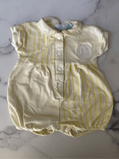Vintage yellow 0-6 month romper peter pan collar retro button up bodysuit shorts