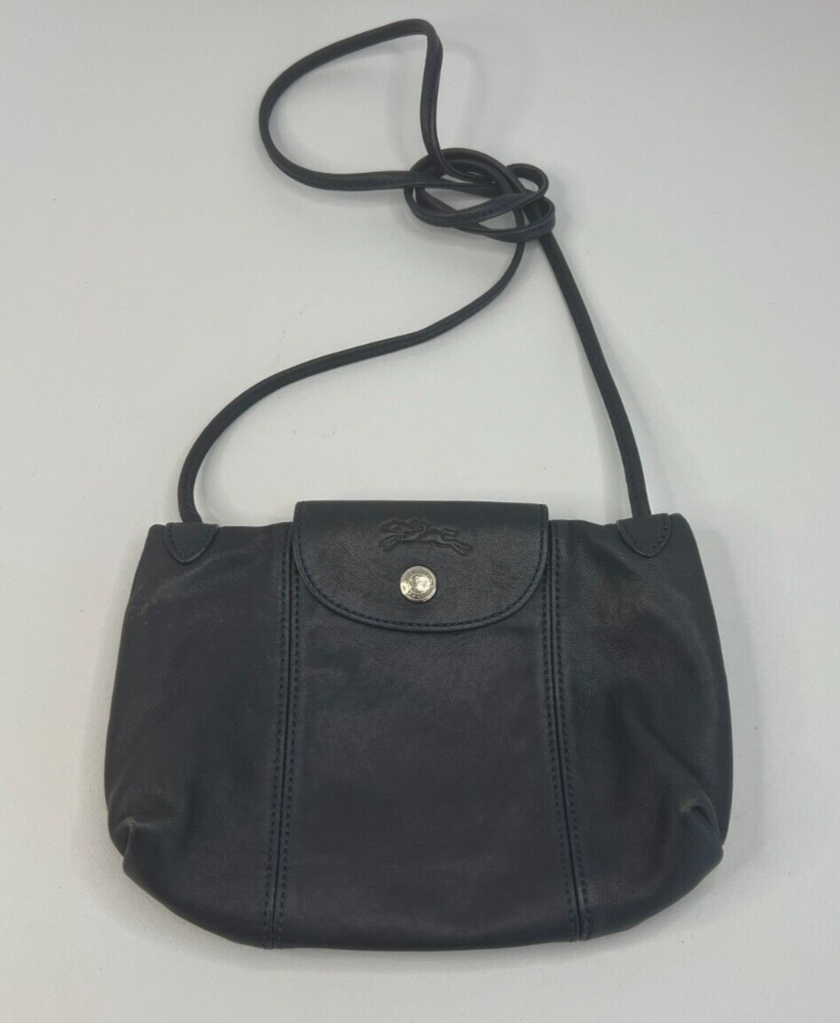 Longchamps Le Pliage Cuir Small Crossbody Leather Shoulder Bag Navy