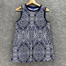 Apt. 9 Tank Women S Small Blue Geometric Crew Neck Sleeveless Wide Strap Casual