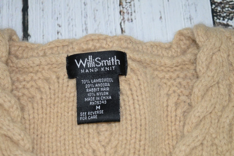 WILLI SMITH TEJIDO A MANO LANA DE CORDERO ANGORA SUÉTER JERSEY GRUESO TEJIDO AVENA TALLA M Foto 3 de 4