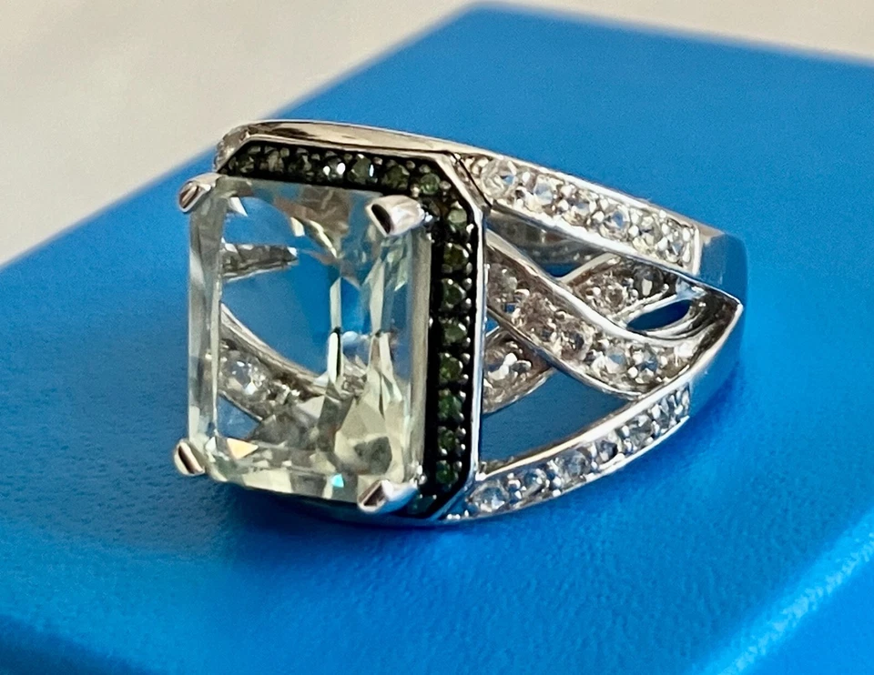 ANILLO DE PLATA ESTERLINA TOPACIO DIAMANTE VERDE PRASIOLITA 5,58 QUILATES VICTORIA WIECK 7 MG Foto 4 de 4
