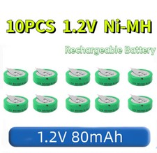 10PCS 80mAH Ni-MH Rechargeable Battery 1.2V With 2 Pins/Tabs For Meter Alarm New