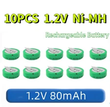 10PCS 80mAH Ni-MH Rechargeable Battery 1.2V With 2 Pins/Tabs For Meter Alarm New