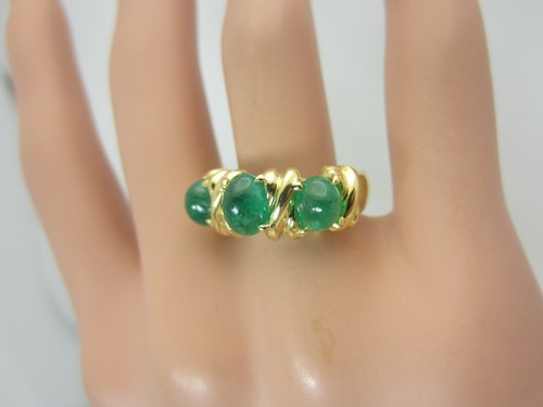 18k Amarillo Oro Y 3 Cabujón Esmeralda Anillo 3.00 Quilates Italia X O Diseño - Imagen 2 de 9