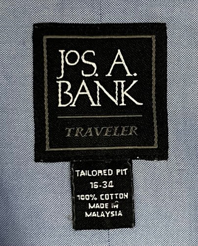 Jos A Bank Traveler Tailored Fit Blue Button Up Shirt Men’s Size 16-34 - Picture 3 of 4