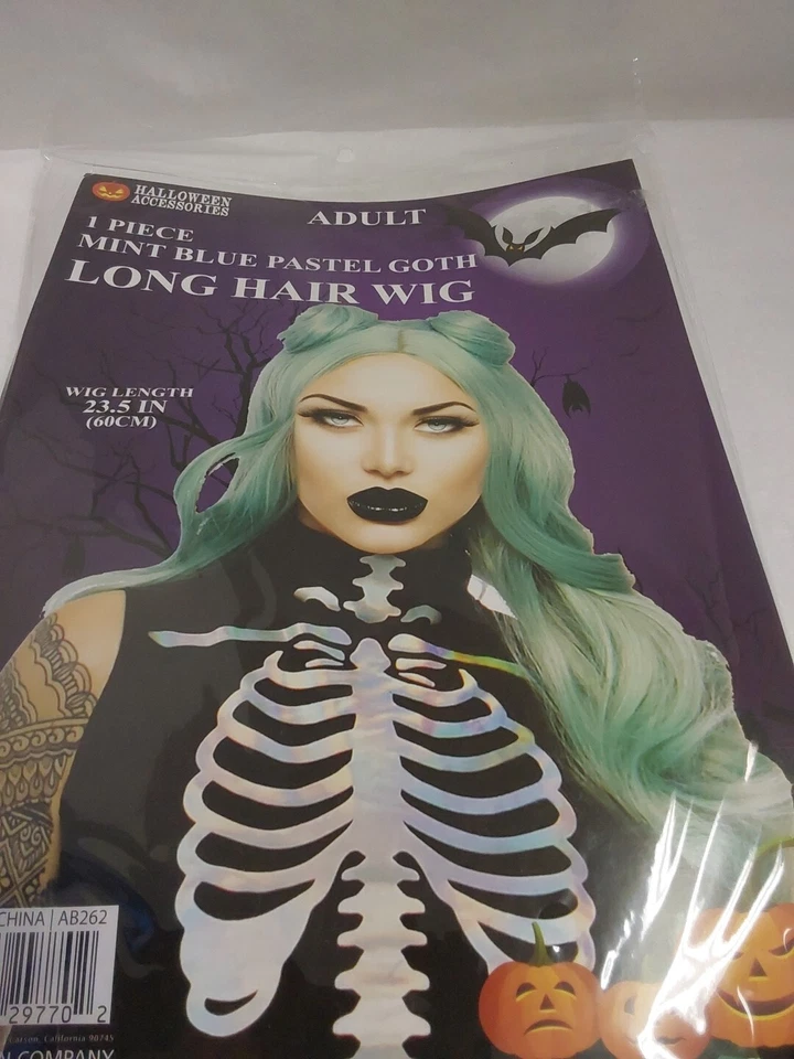 Peluca de pelo largo gótica pastel azul menta An American Co. con moños espaciales 23,5" L ¡NUEVA CON ETIQUETAS! Foto 2 de 4