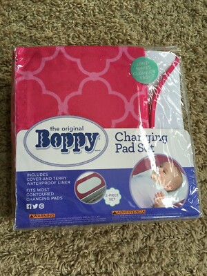 NWT NIB Boppy Contour Changing Pad Cover Set Terry Liner Raspberry Trellis 