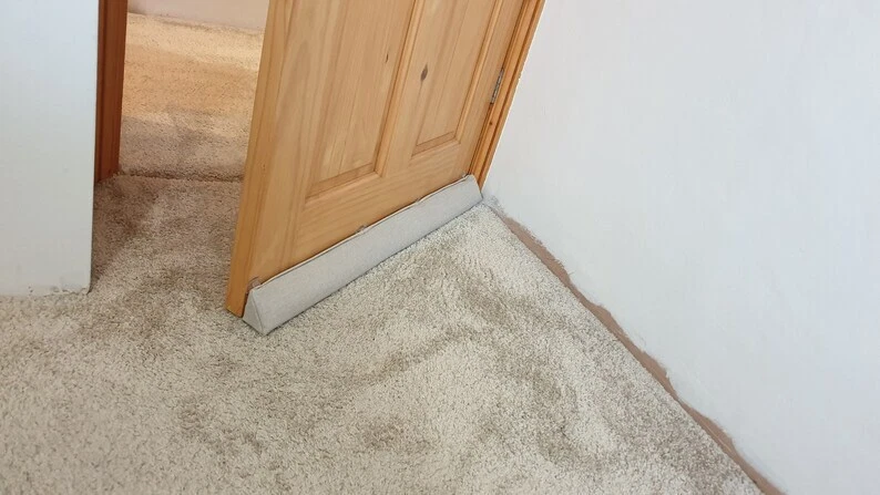 Draught Excluder Triangular® Washable, Heavy, Attachable ~ Herringbone Cream - Image 3 of 4