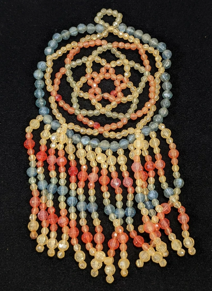 Vintage Handmade Blue Pink Yellow acrylic Bead Dream Catcher 11487