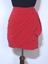 Vintage 1990s DKNY Red Silk Wrap Mini Sarong Skirt Sz P XS Hong Kong