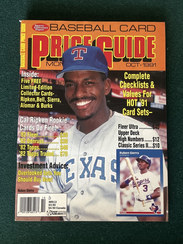October 1991 MLB Baseball Card Price Guide Monthly Magazine Ruben Sierra Cover