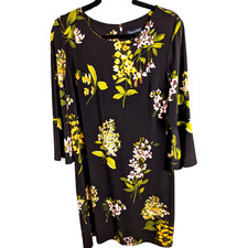 Tommy Hilfiger Women’s Dress Black Spring Floral 3/4 Ruffle Sleeve Sz 14/16
