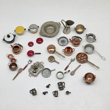 Vintage Dollhouse Miniature Kitchen Lot Copper Pots Pans Kettle Cookware...