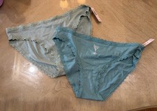 NWT Victoria's Secret Women's Panties 2-Pack M Green Bikini Solid Lace Trim