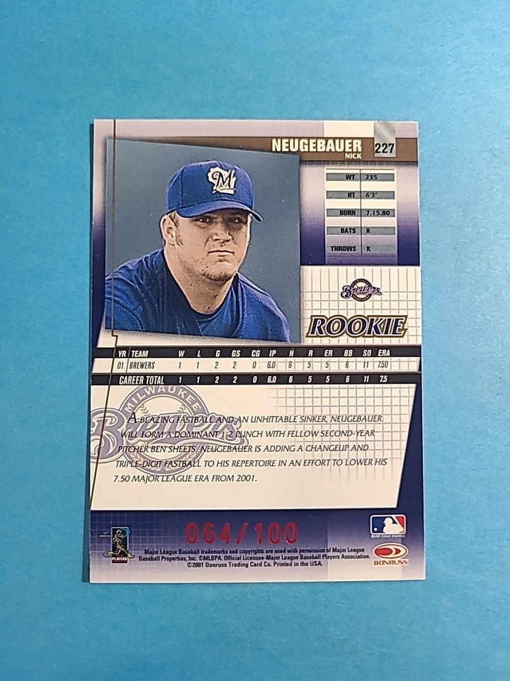 Nick Neugebauer 2002 Donruss Best Of Fan Club Card # 227 Serial # 064/100 I6909 - Image 2 of 2