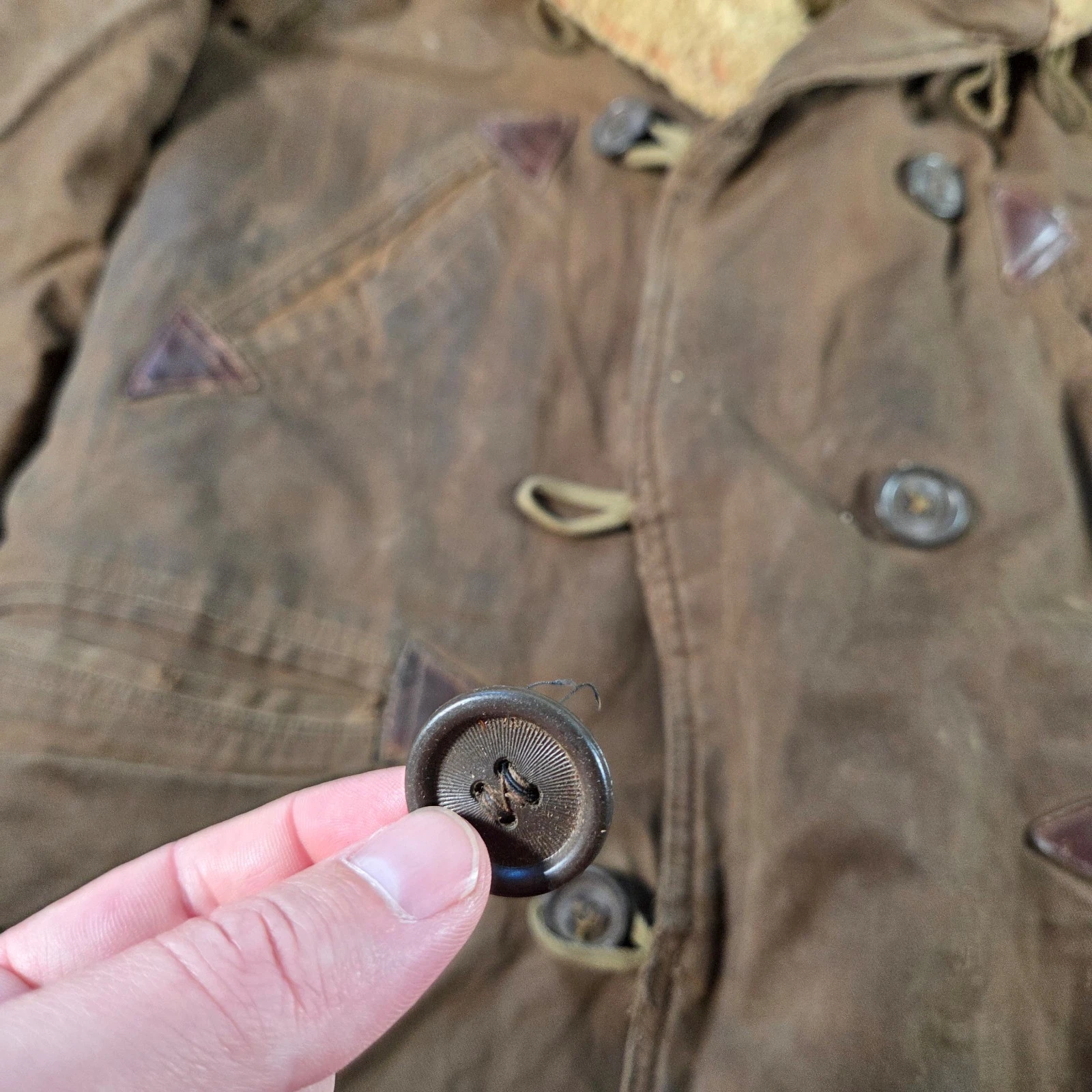 Vintage Barnstormer Coat Mens Small Brown Moleskin Shearling Lined Leather Trim image 4