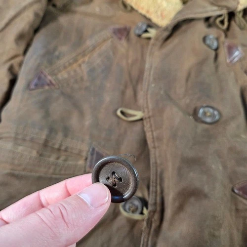 Vintage Barnstormer Coat Mens Small Brown Moleskin Shearling Lined Leather Trim image 4