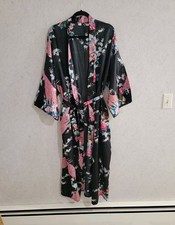 Unbranded Black Peacock and Floral Oriental Kimono Satin Robe Women s 2XL 3XL