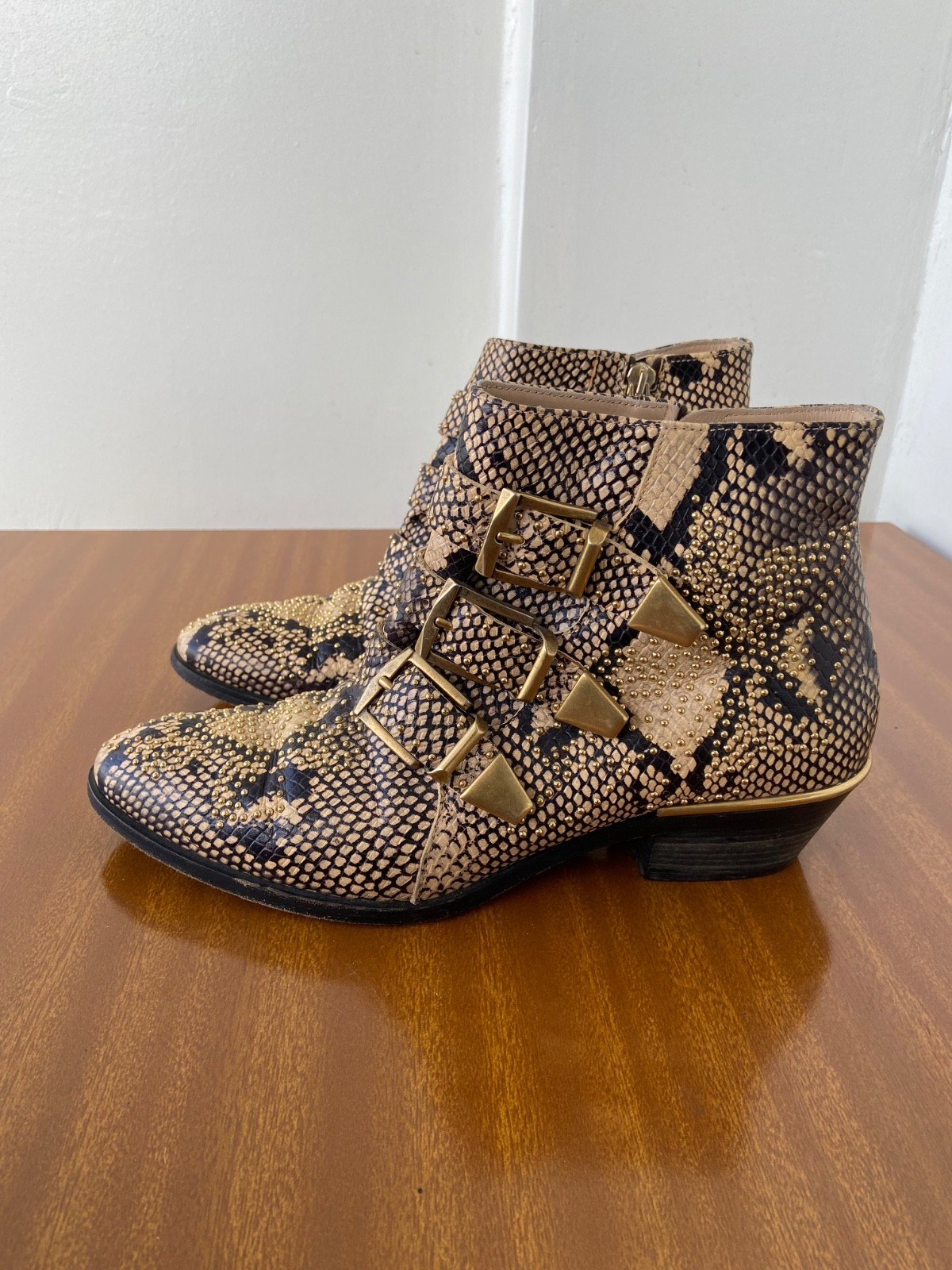 Chloe susanna python-embossed studded leather ank… - image 3
