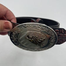 Nocona Belt Co Tooled Leather Western Youth Kids Belt  Buckle Size 18 Cowboy