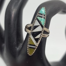Zuni Vintage Assorted Stone Inlaid Sterling Silver Ring Size 7