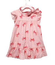 New Boutique Toddler Girls Bow Print Dress Headband Size 3T Flutter Sleeve Pink