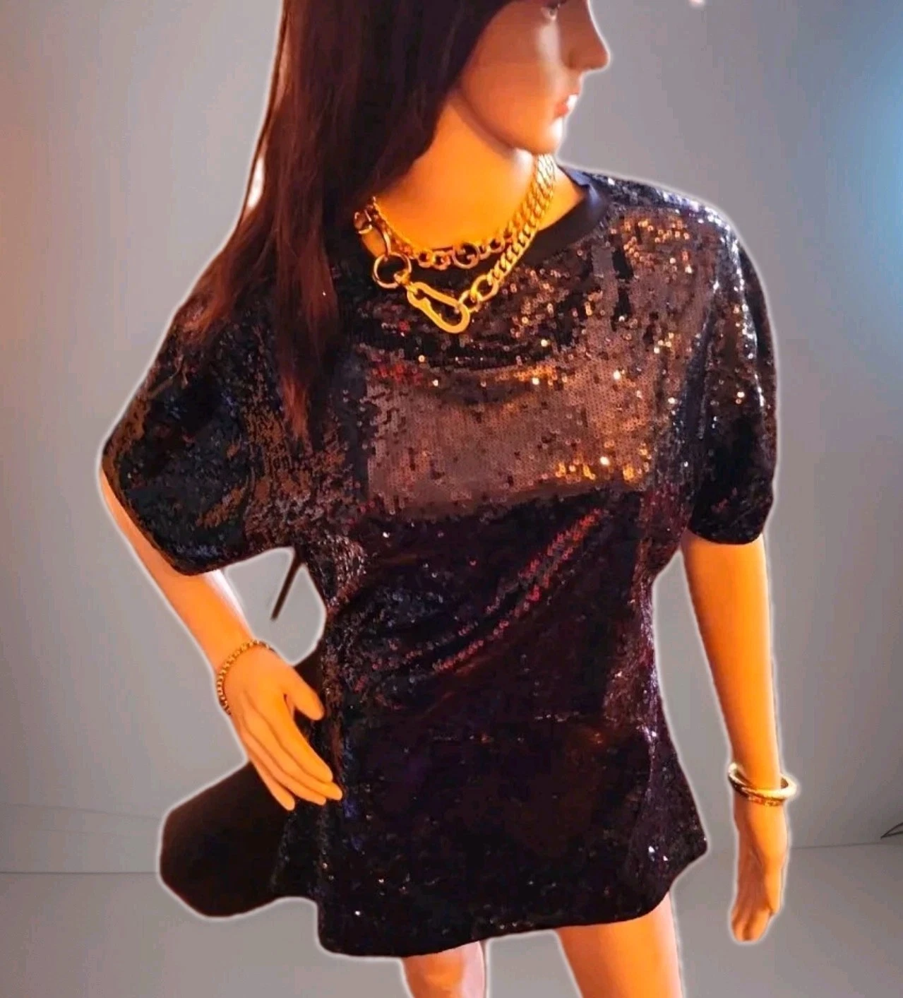 Abito Burberry London mini paillettes nero schiena aperta mini piccolo petite