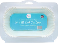 2Lb Loaf Tin Liners, 40 Pack, Non-Stick Siliconised Greaseproof Paper for Baking