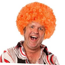 Unisex Short Fluffy Afro Wigs-Women Men Kinky Curly Disco Hippie Wig Orange