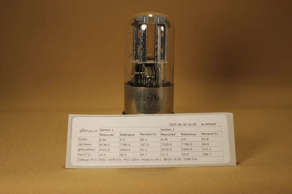6N8S / 6SN7 / 1578 / ECC32. MELZ. ÁNODO PERFORADO. 1975'. Probado Etracer. Base metálica. Foto 3 de 4
