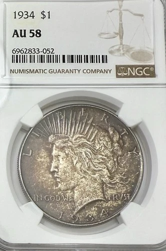 1934-P Peace Silver Dollar NGC AU58