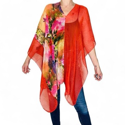 NWT Red Colorful Floral Coquette Sheer Tunic Fashion Shawl