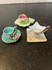 Lot of 3 - Flower Tiny Teacups And Saucers