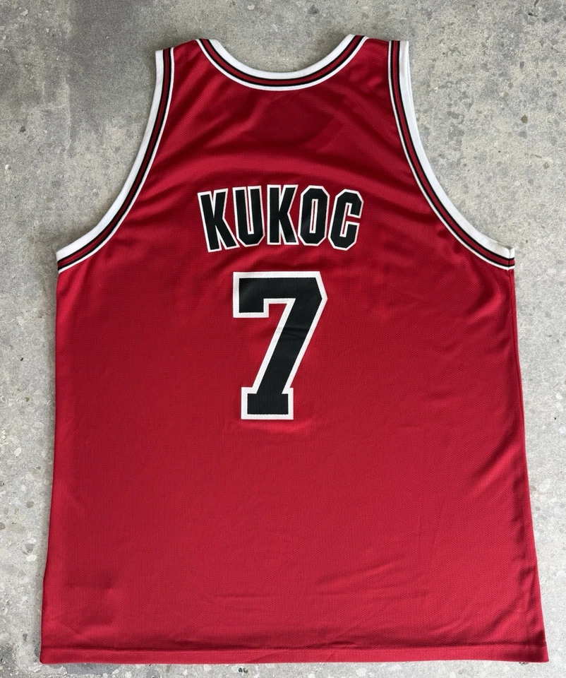 VINTAGE TONI KUKOC JERSEY CHICAGO BULLS CHAMPION RED NBA 52 XXL RARE SIZE - Image 2 of 4