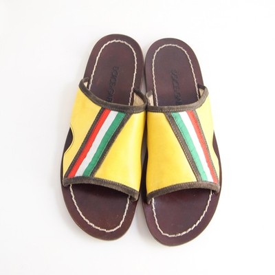 Dolce Gabbana Slides 44 US 11 Herren Gelbe Ledersandalen Italien