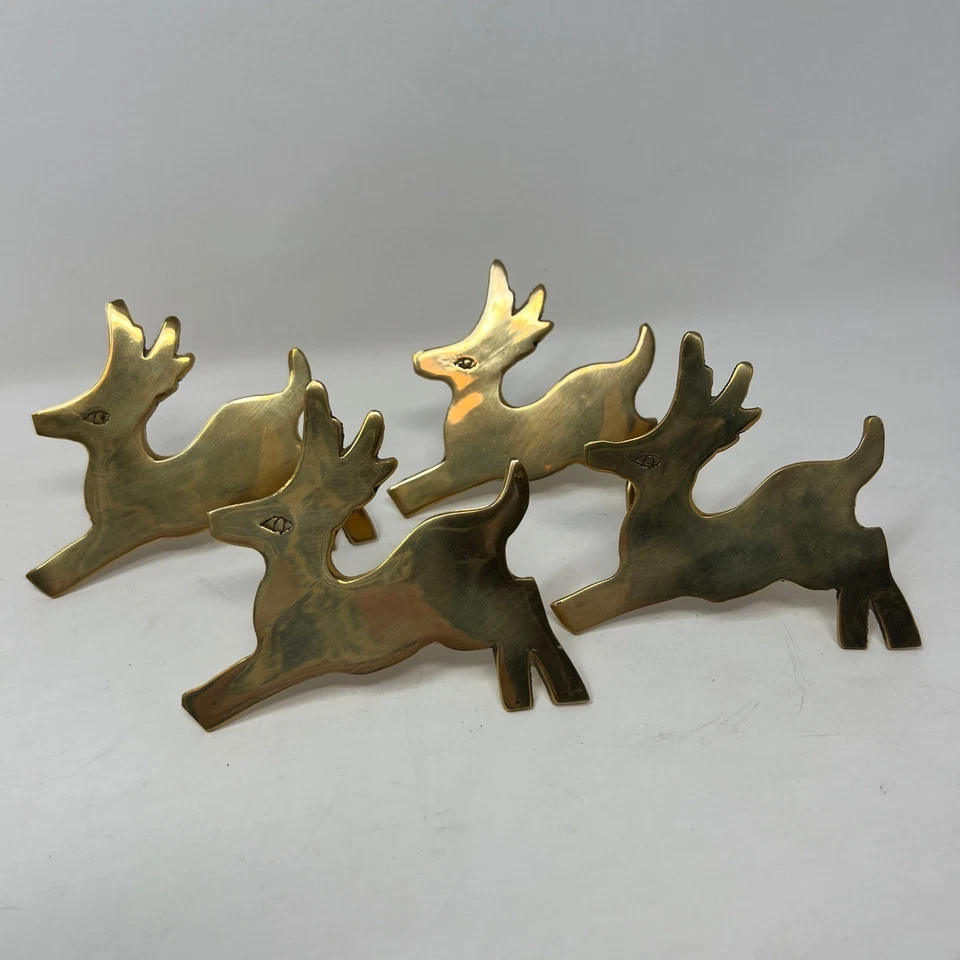 Juego de 4 servilletas vintage de latón para reno decoración de mesa de Navidad Foto 2 de 4