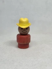 Vintage Fisher Price little people all wood red AA farmer boy/cowboy yellow hat