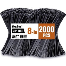 2000 PCS Zip Ties 8 Inch, Cable Ties 40lbs Tensile Strength, Black Zip Ties f...