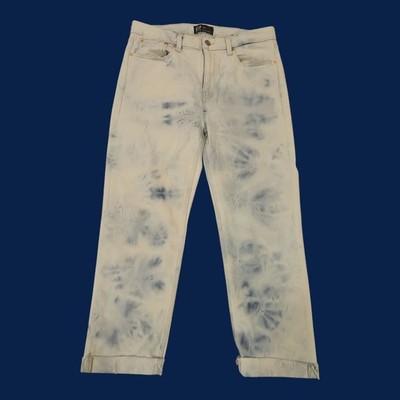 GAP SZ 6/28 BOYFRIEND Raw Hem Tie Dye Bleached Mid Rise Crop Stretch Jean