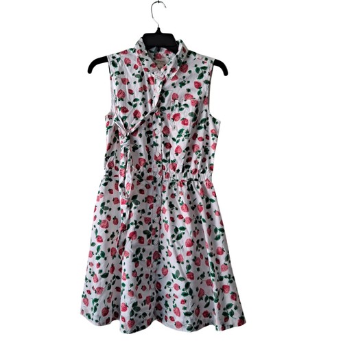 NWT Crewcuts J. Crew Strawberry Shirtdress Tie Waist White Red Girls Size 14