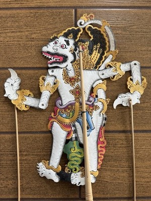 Vintage Balinese Wayang Kulit Shadow Puppet, Hanuman White Monkey King, Leather